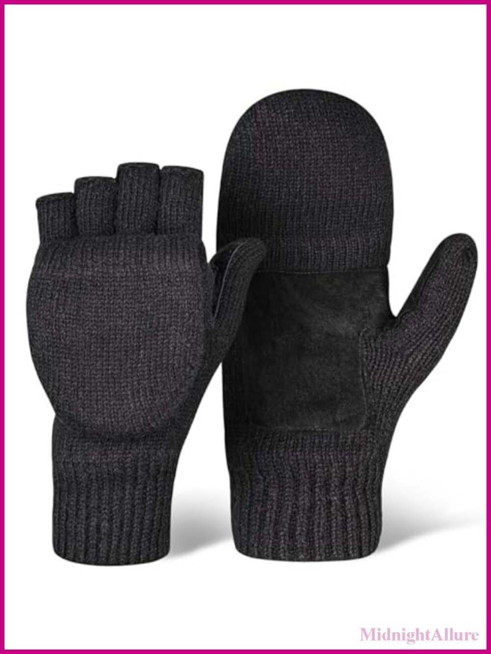 Fingerless Convertible Winter Mittens Wool Knit Flip Top Gloves Adults